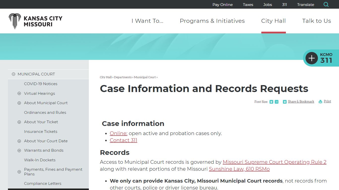Case Information and Records Requests - Kansas City, Missouri